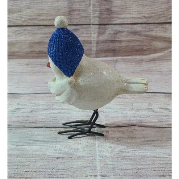 Winter Chick Figure Figurine Metal Legs Blue White Glitter 4" x 4.5" - Picture 2 of 3